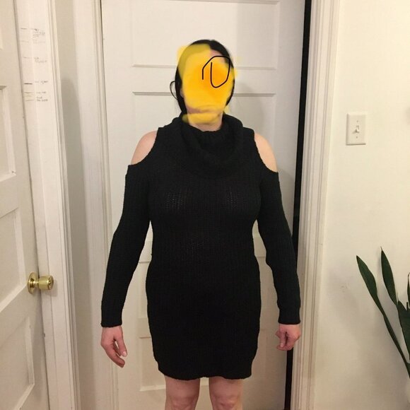 Womens Black Long Shoulderless Sweater or Dress - Picture 4 of 6